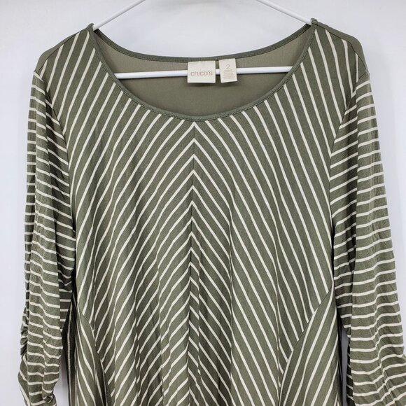 Chico's Fresh Striped Green and White Women's Blouse Top Shirt Large - Picture 5 of 10